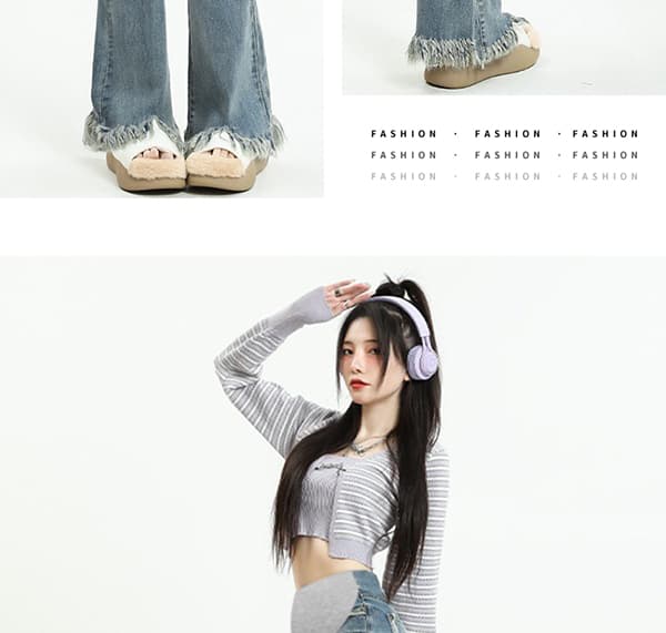 높은 탄력성 임산부 복부 지지 섹션 부츠컷 거친 가장자리 데님 긴 바지 봄 가을 캐주얼 바지 외출용 레트로 부서 다용도 상세 이미지 32