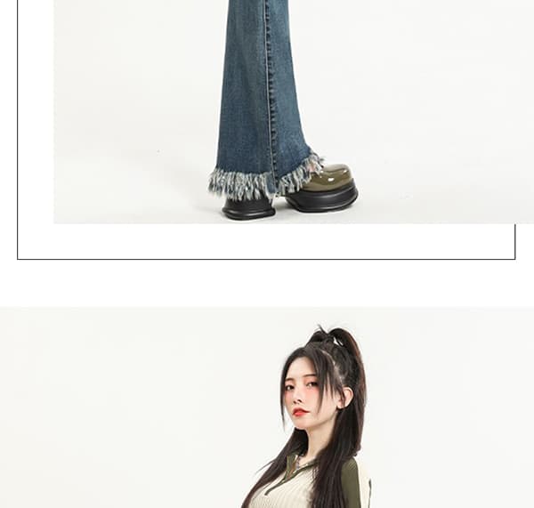 높은 탄력성 임산부 복부 지지 섹션 부츠컷 거친 가장자리 데님 긴 바지 봄 가을 캐주얼 바지 외출용 레트로 부서 다용도 상세 이미지 44