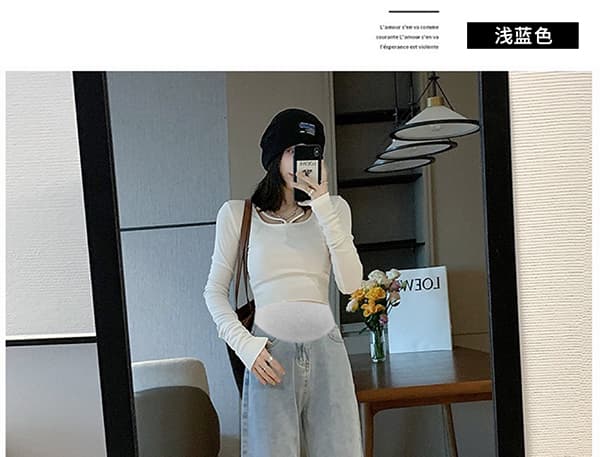 6 색 선택 사항 임산부 넓은 다리 청바지 루즈핏 봄과 가을 외출용 슬림해 보이는 도루 센스 스트레이트 바닥 청소 클래식 다용도 상세 이미지 38