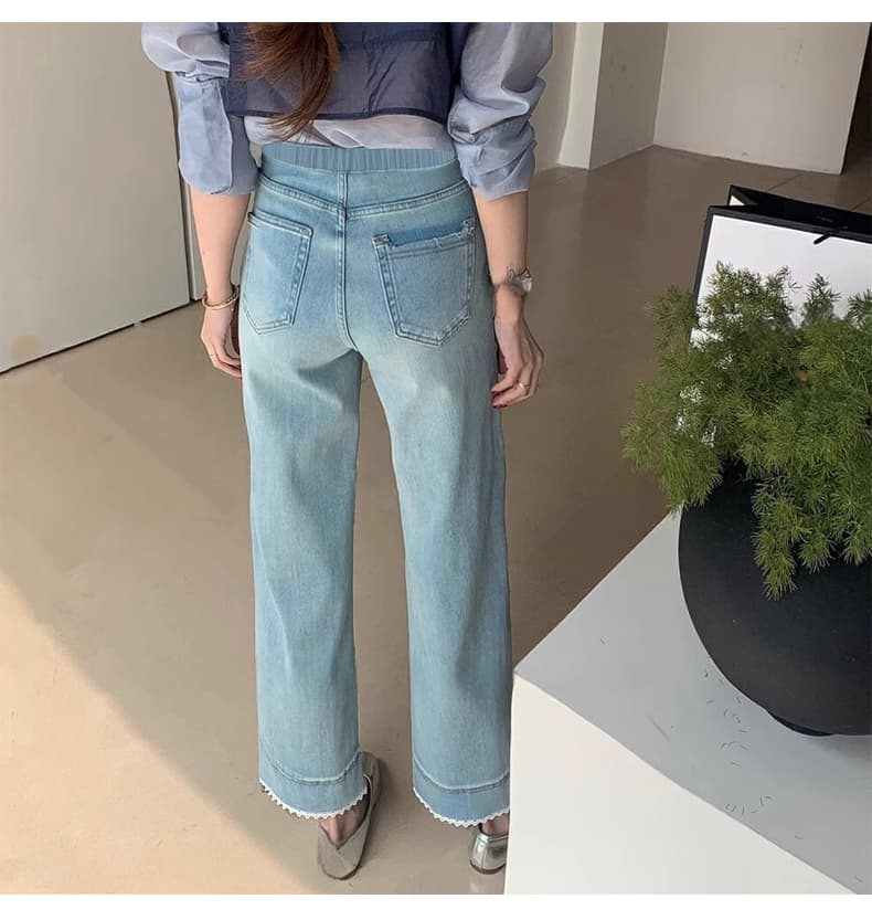 임산부 펌프 로프 레이스 레이스 청바지 9부 바지 봄과 가을 없음 복부 지지 스트레이트 팬츠 루즈핏 와이드 레그 팬츠 상세 이미지 7