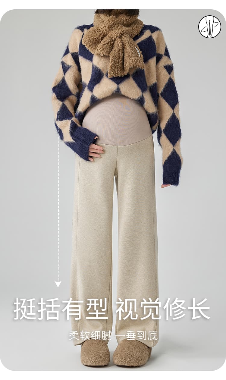 실사 임산부 봄과 가을 양모 일반 두꺼운 스트레이트 팬츠 복부 지지 바지 와이드 레그 팬츠 미니멀리즘 긴 바지 상세 이미지 7