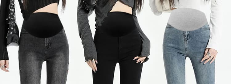 높은 탄력성 임산부 복부 지지 섹션 거친 가장자리 마이크로 나팔 바지 봄 가을 임산부 데님 긴 바지 몸매 가꾸기 슬림해 보이는 클래식 다용도 상세 이미지 3