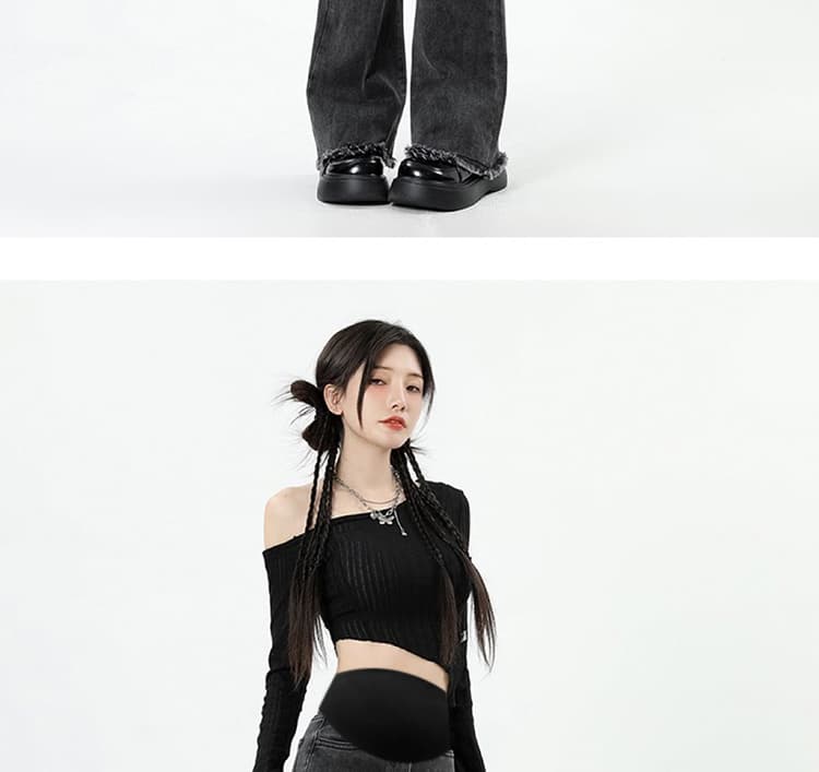 높은 탄력성 임산부 복부 지지 섹션 거친 가장자리 마이크로 나팔 바지 봄 가을 임산부 데님 긴 바지 몸매 가꾸기 슬림해 보이는 클래식 다용도 상세 이미지 29