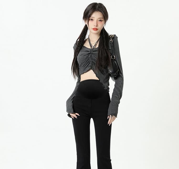 높은 탄력성 임산부 복부 지지 섹션 거친 가장자리 마이크로 나팔 바지 봄 가을 임산부 데님 긴 바지 몸매 가꾸기 슬림해 보이는 클래식 다용도 상세 이미지 34