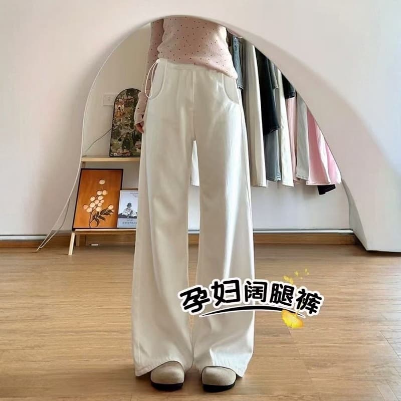임산부 봄과 가을 펌프 로프 외출용 인터넷 에디션 넓은 다리 길이 바지 스트레이트 없음 복부 지지 루즈핏 클래식 다용도