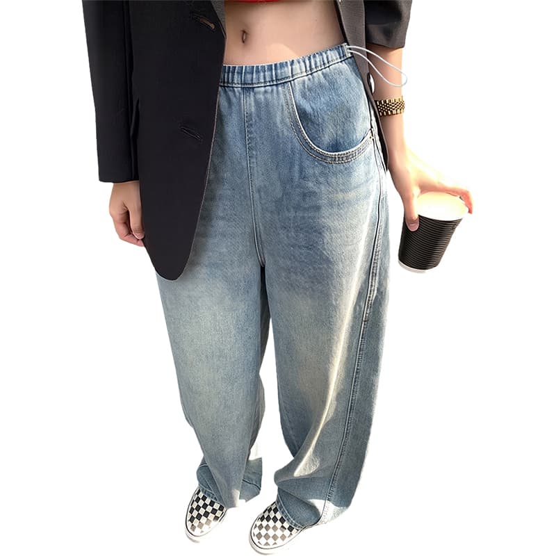임산부 데님 모통이 칼 바지 가을 루즈핏 긴 바지 캐주얼 바지 청바지 펌프 로프 섹션 와이드 레그 팬츠 이미지 5