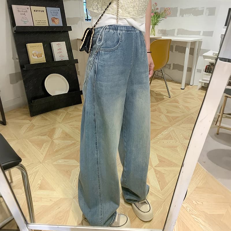 임산부 데님 모통이 칼 바지 가을 루즈핏 긴 바지 캐주얼 바지 청바지 펌프 로프 섹션 와이드 레그 팬츠 이미지 3