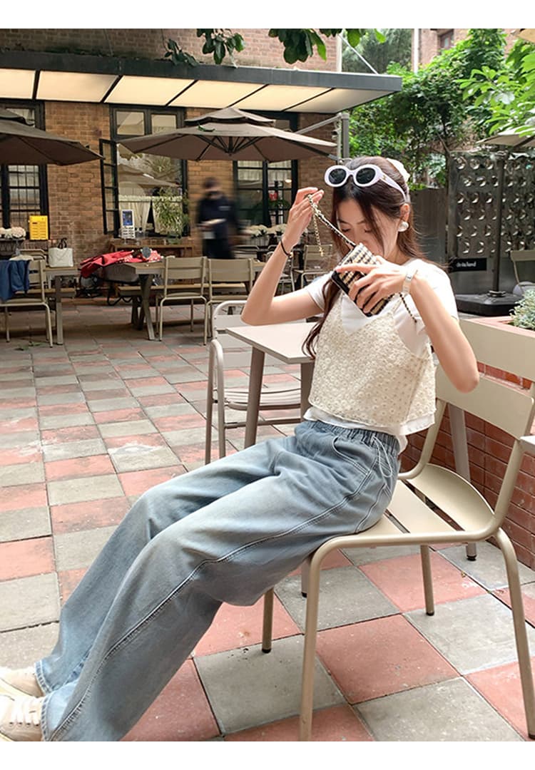 임산부 데님 모통이 칼 바지 가을 루즈핏 긴 바지 캐주얼 바지 청바지 펌프 로프 섹션 와이드 레그 팬츠 상세 이미지 7
