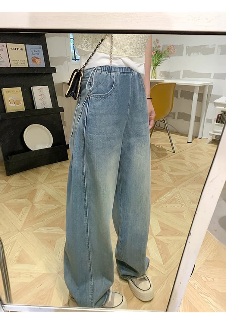 임산부 데님 모통이 칼 바지 가을 루즈핏 긴 바지 캐주얼 바지 청바지 펌프 로프 섹션 와이드 레그 팬츠 상세 이미지 9