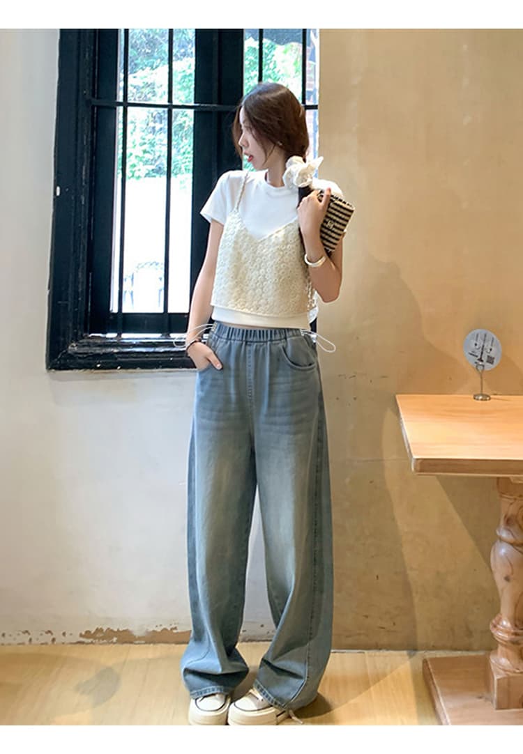 임산부 데님 모통이 칼 바지 가을 루즈핏 긴 바지 캐주얼 바지 청바지 펌프 로프 섹션 와이드 레그 팬츠 상세 이미지 10