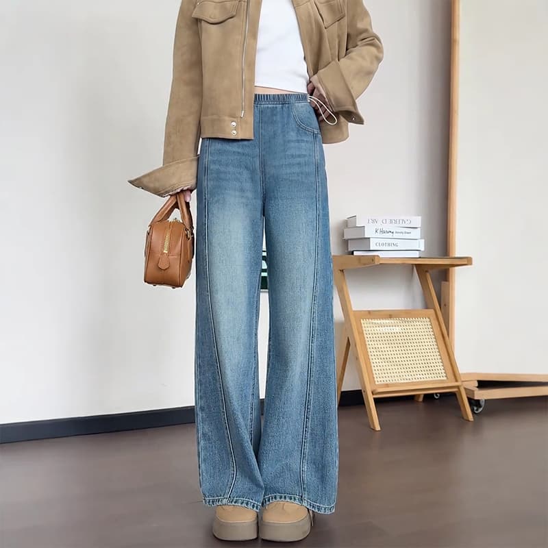 임산부 청바지 가을 외출용 와이드 레그 팬츠 긴 바지 임산부 바지 펌프 로프 섹션 청바지 휴 이미지 2