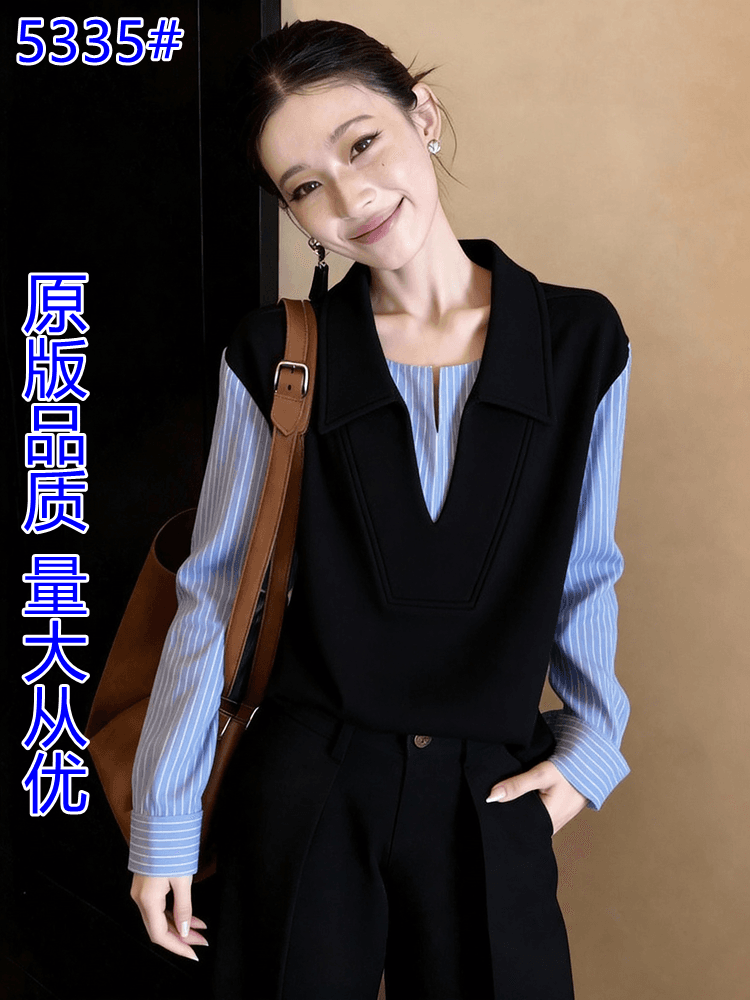 미니멀리즘 작은 대중 루즈핏 슬림해 보이는 편안함 일상 출퇴근 페이크 레이어드 맨위 여성 2026 이른 봄 배색 스트라이프 셔츠