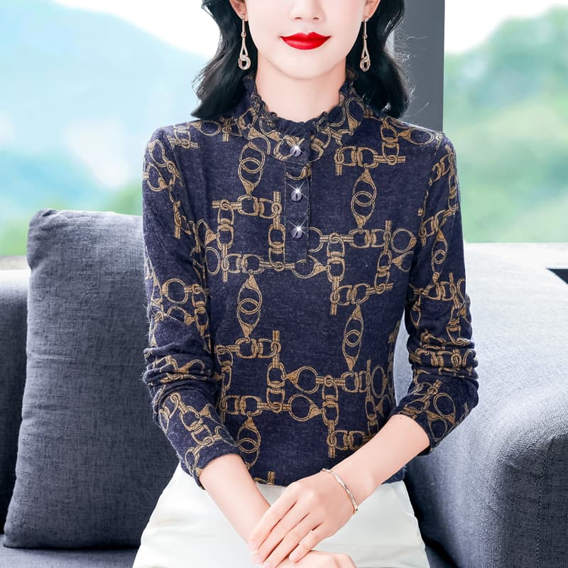 실사 2026 긴팔 프린트 티셔츠 여성 가을 겨울 새로운 만나는 맨위 외국 가스 인사이드 가져 가라. 작은 셔츠 이미지 5