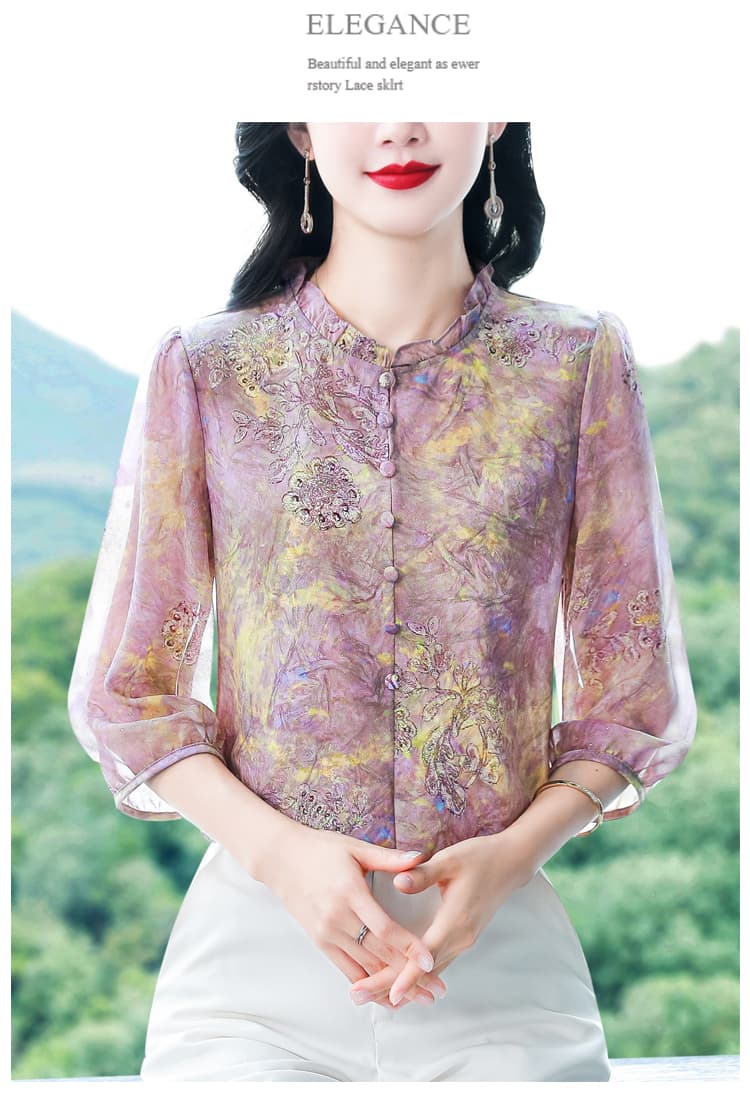 실사 2026 봄 여름 새로운 새로운 7부 소매 프린트 디자인 센스 품격 작은 셔츠 상세 이미지 14
