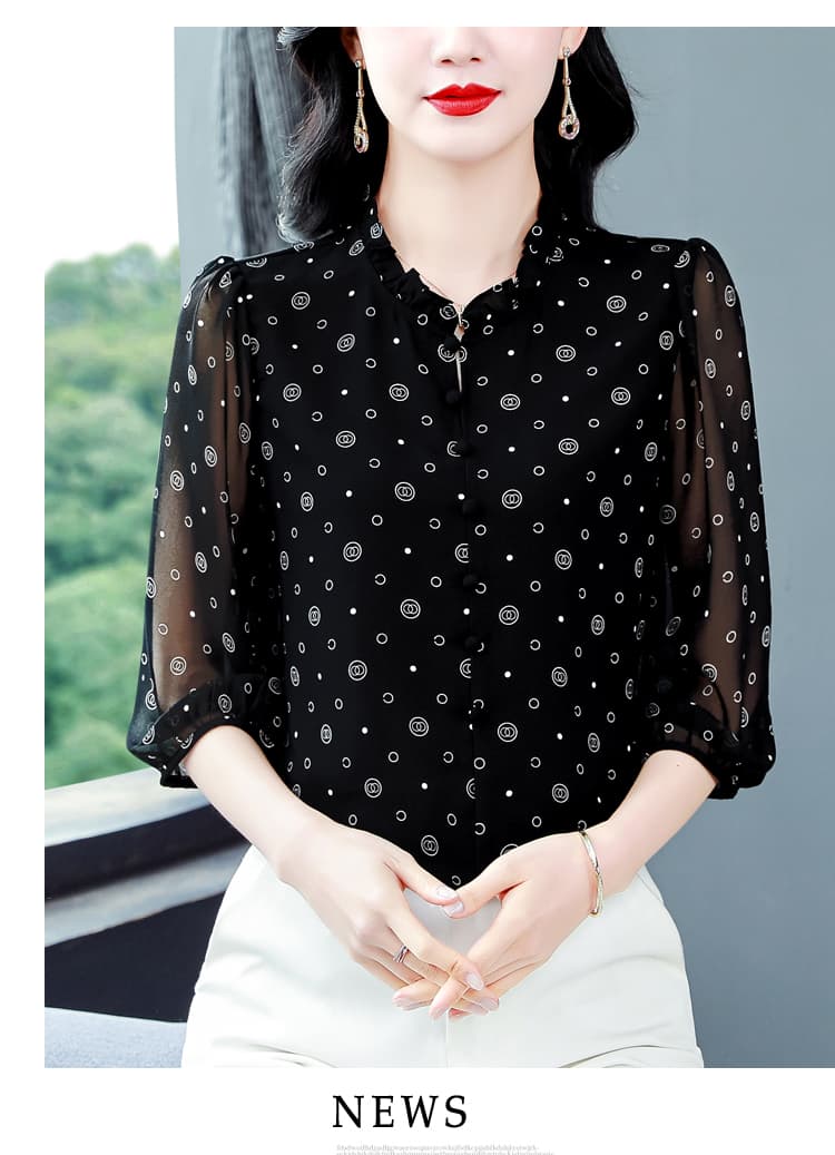 실사 2026 여름 새로운 연령 감소 7부 소매 프린트 셔츠 품격 빅 사이즈 외국 가스 여성 작은 셔츠 상세 이미지 13