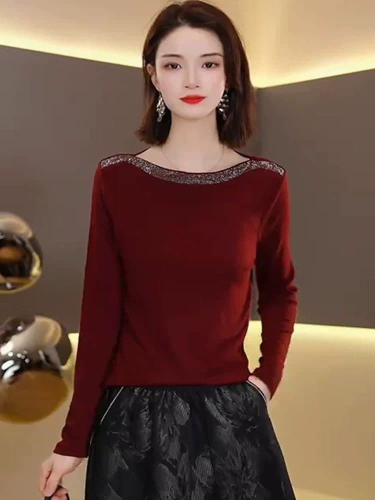 2026 이른 가을 새로운 무거운 작업 오스트리아 훈련 긴팔 티셔츠 여성 품격 슬림해 보이는 만나는 맨위 상세 이미지 3