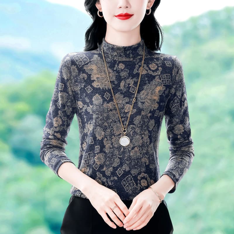 실사 2026 긴팔 프린트 티셔츠 여성 가을 겨울 새로운 만나는 맨위 외국 가스 인사이드 가져 가라. 작은 셔츠 이미지 3