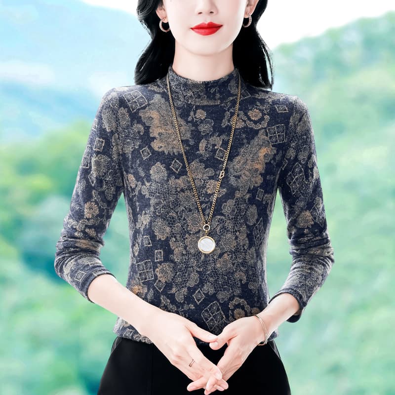 실사 2026 긴팔 프린트 티셔츠 여성 가을 겨울 새로운 만나는 맨위 외국 가스 인사이드 가져 가라. 작은 셔츠 이미지 2