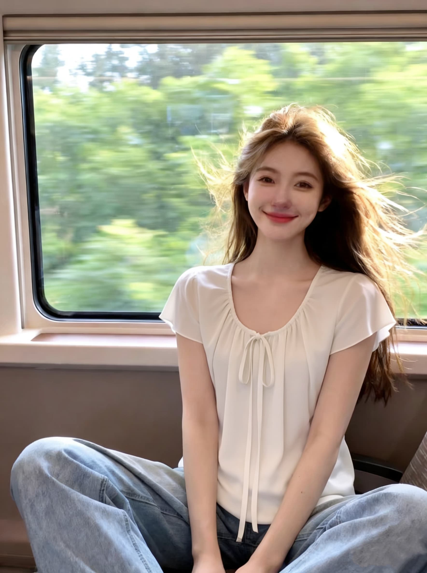 화이트 u 칼라 레이스업 프릴 티셔츠 여성 봄 여름 작은 대중 디자인 센스 몸매 가꾸기 슬림해 보이는 인사이드 잡아라. 의류 상세 이미지 6