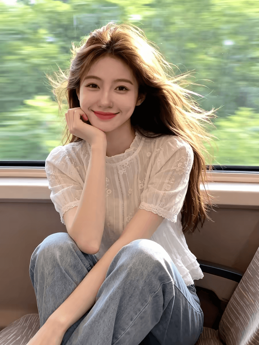 달콤한 스타일 자수 반팔 셔츠 여성 의류 여름 새로운 디자인 센스 셔츠 프릴 거품 소매 라운드 넥 맨위 상세 이미지 5