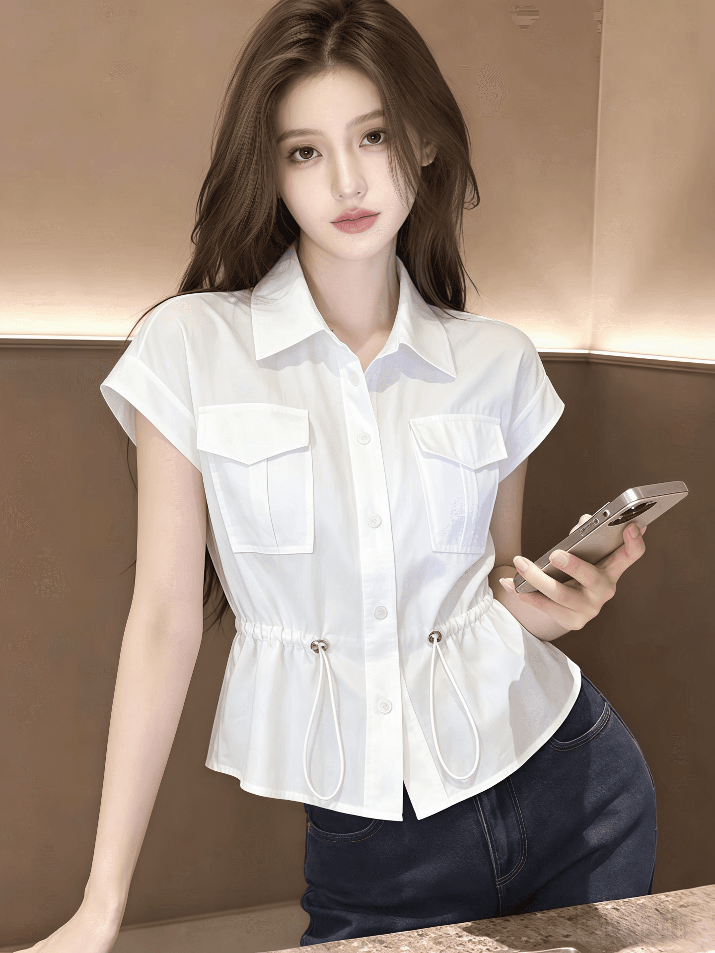 화이트 반팔 여성 셔츠 2026 새로운 여름 프랑스식 사소한 Chic 빛 럭셔리 고급 센스 펌프 로프 셔츠 맨위