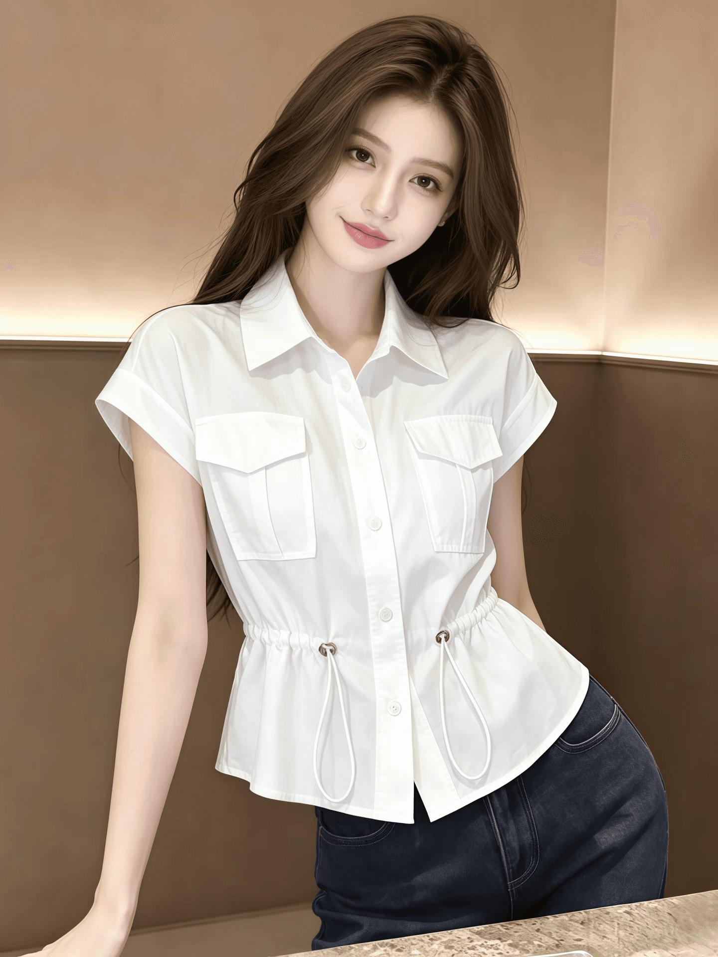 화이트 반팔 여성 셔츠 2026 새로운 여름 프랑스식 사소한 Chic 빛 럭셔리 고급 센스 펌프 로프 셔츠 맨위 이미지 2