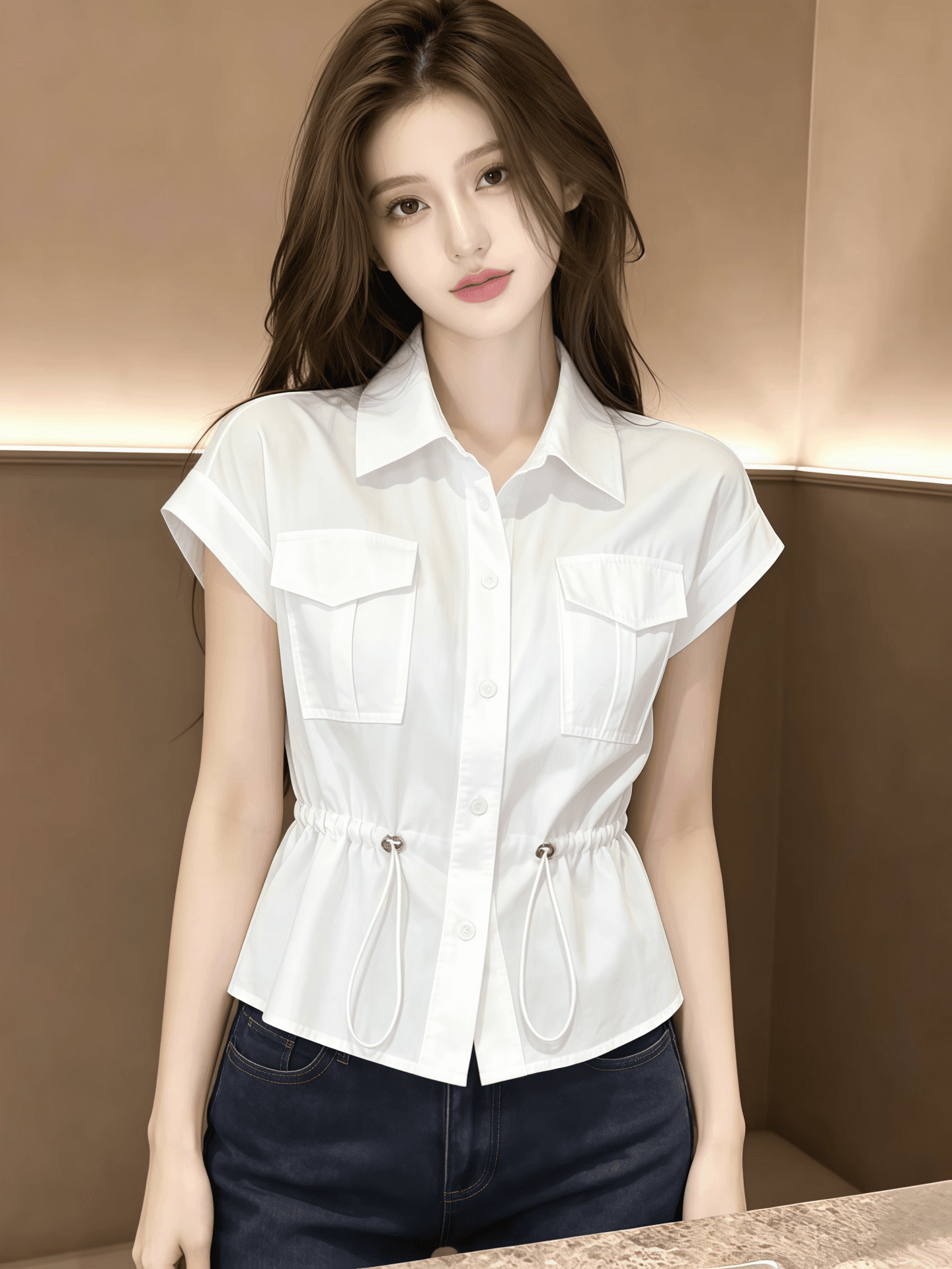 화이트 반팔 여성 셔츠 2026 새로운 여름 프랑스식 사소한 Chic 빛 럭셔리 고급 센스 펌프 로프 셔츠 맨위 이미지 3