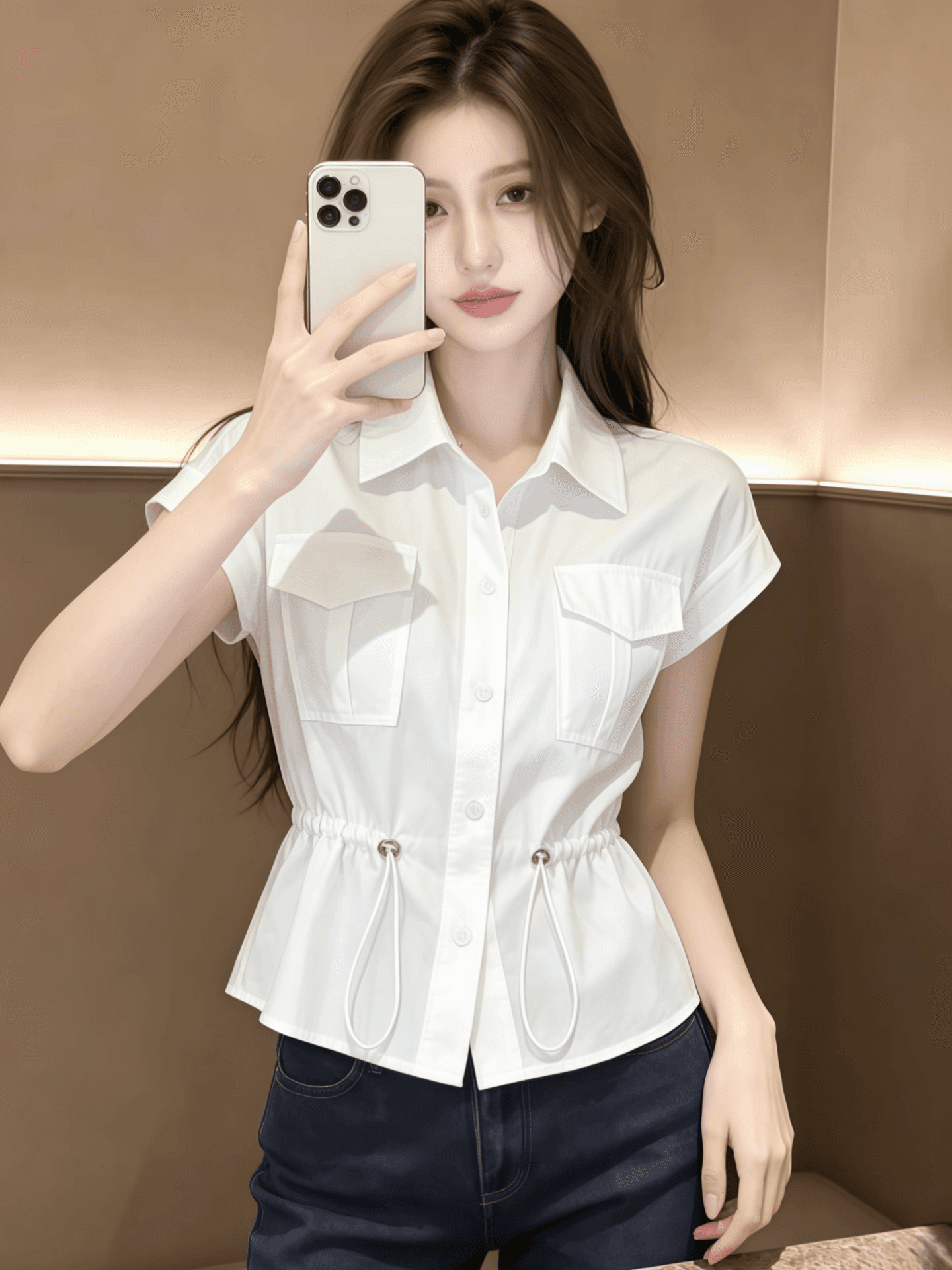 화이트 반팔 여성 셔츠 2026 새로운 여름 프랑스식 사소한 Chic 빛 럭셔리 고급 센스 펌프 로프 셔츠 맨위 상세 이미지 3