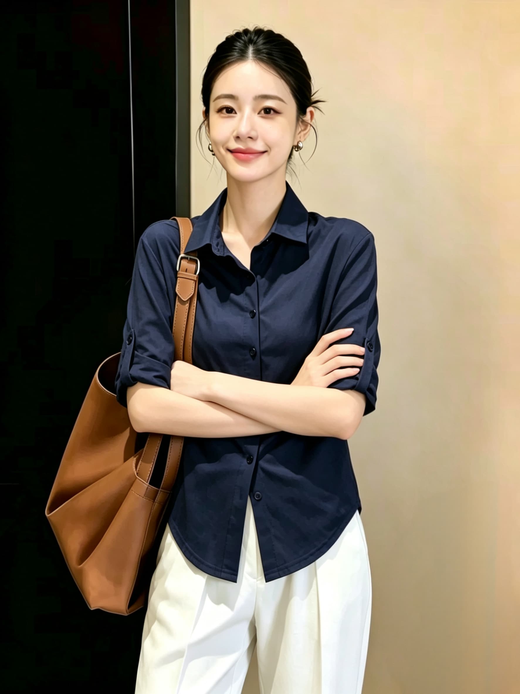 미니멀리즘 화이트 중간 소매 셔츠 여성 의류 여름 폴로 칼라 단추 다용도 품격 익스트림 제인 바람 맨위 티셔츠 상세 이미지 4