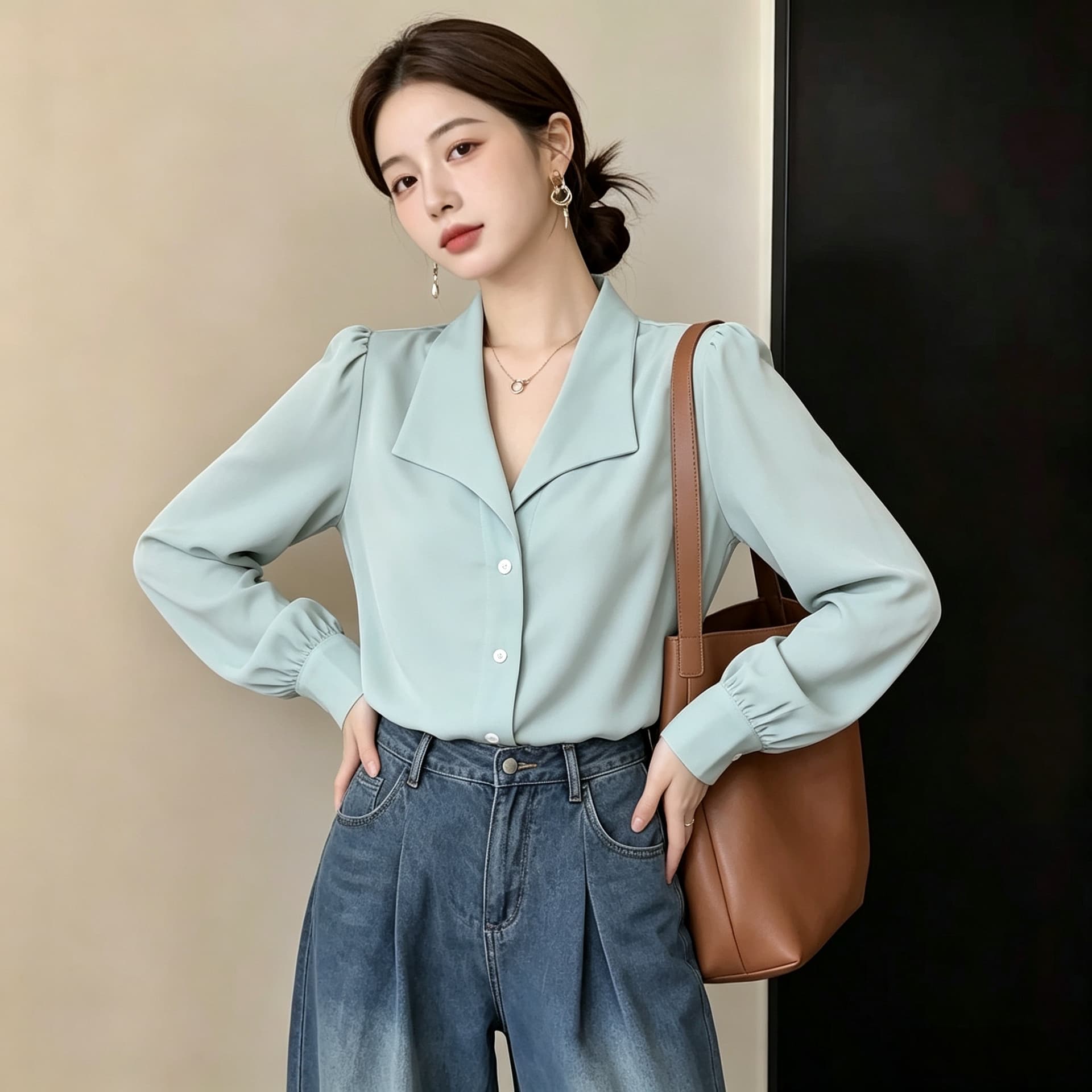 고급 도루 센스 화이트 셔츠 여성 긴 소매 ol 출퇴근 긍정적 인 어깨 폴로 칼라 셔츠 프랑스식 품격 맨위 상세 이미지 3
