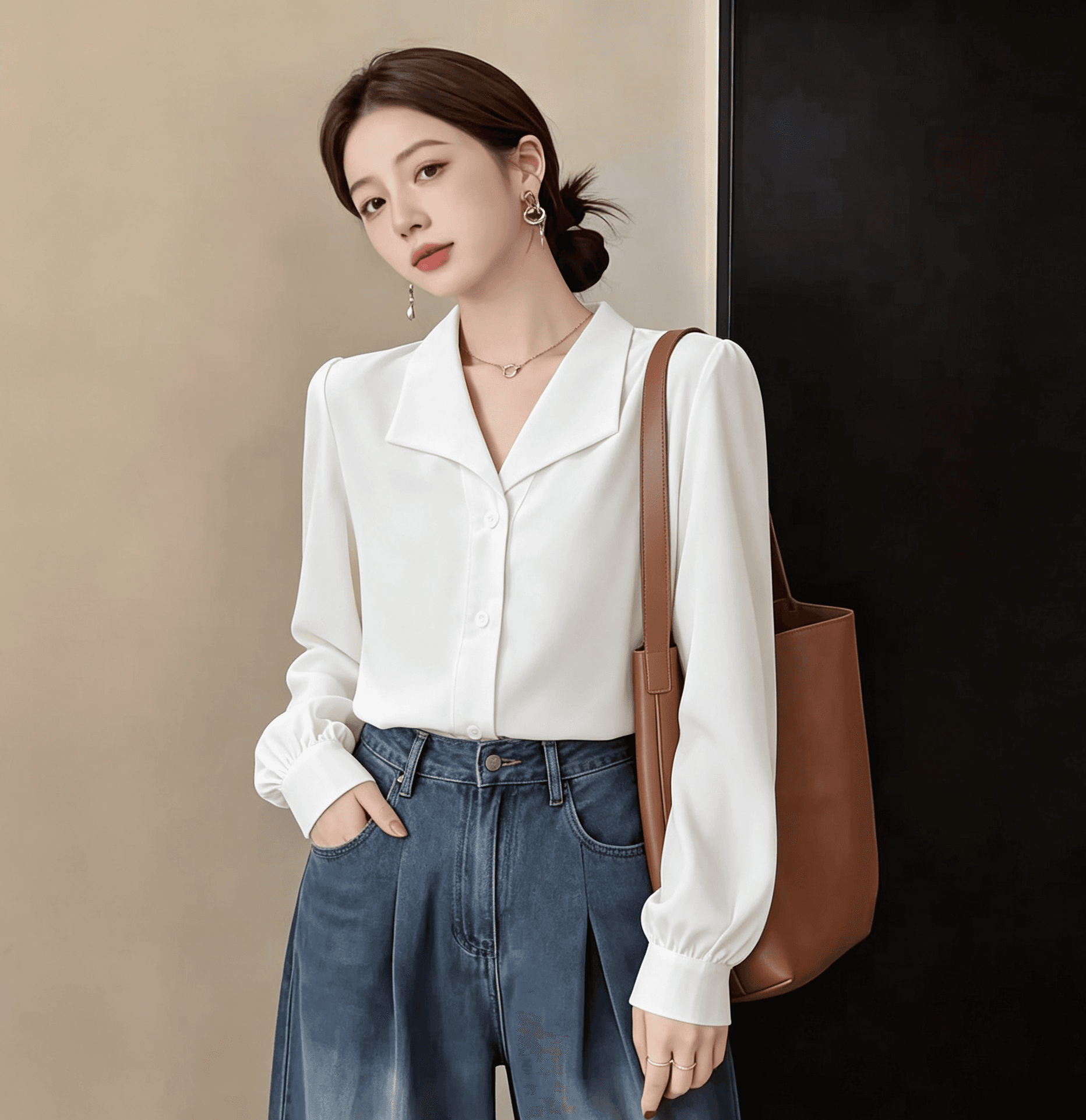 고급 도루 센스 화이트 셔츠 여성 긴 소매 ol 출퇴근 긍정적 인 어깨 폴로 칼라 셔츠 프랑스식 품격 맨위 상세 이미지 4