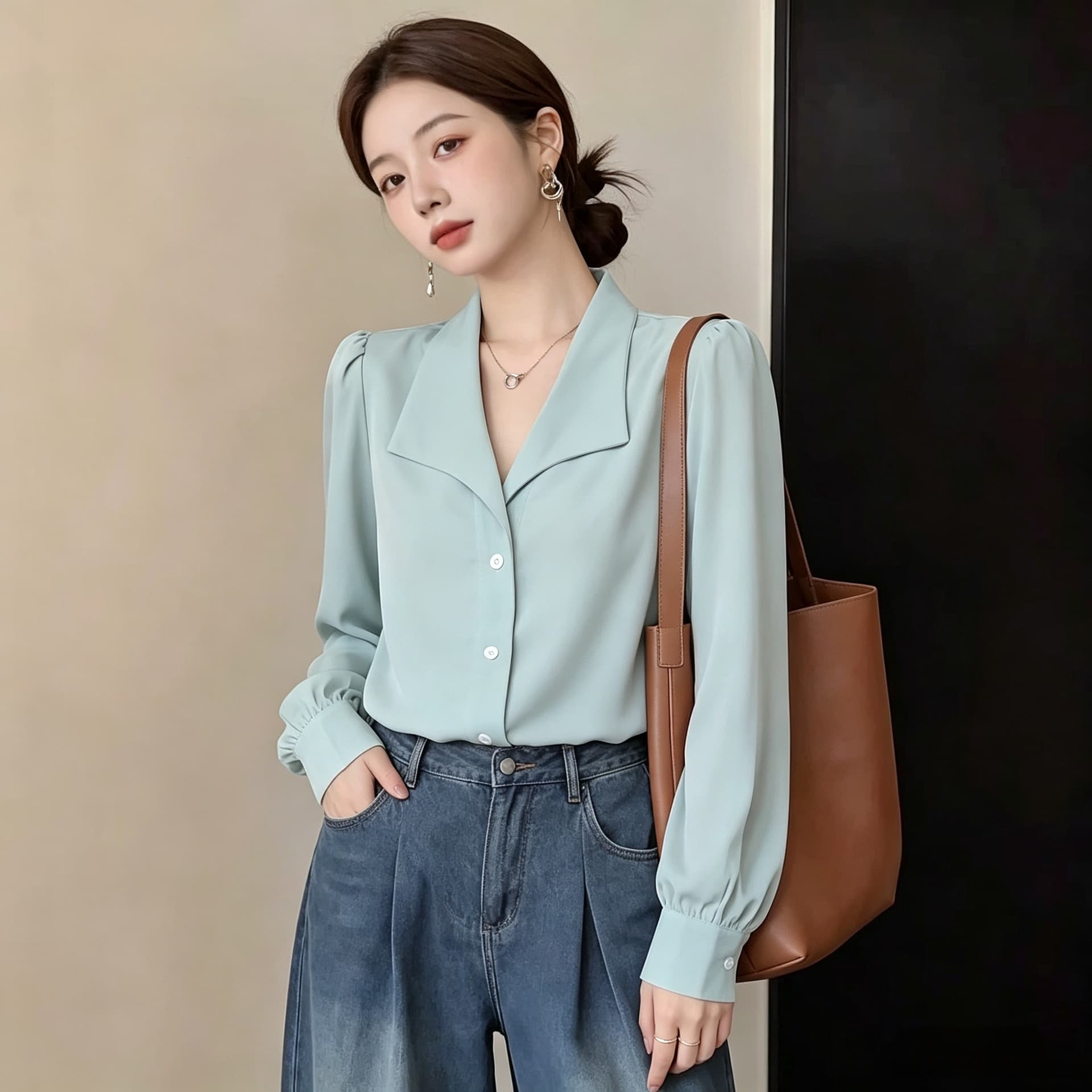 한 帛 우아한 새틴 도루 센스 화이트 셔츠 여성 긴 소매 ol 출퇴근 비즈니스웨어 면접 셔츠 프랑스식 품격 맨위