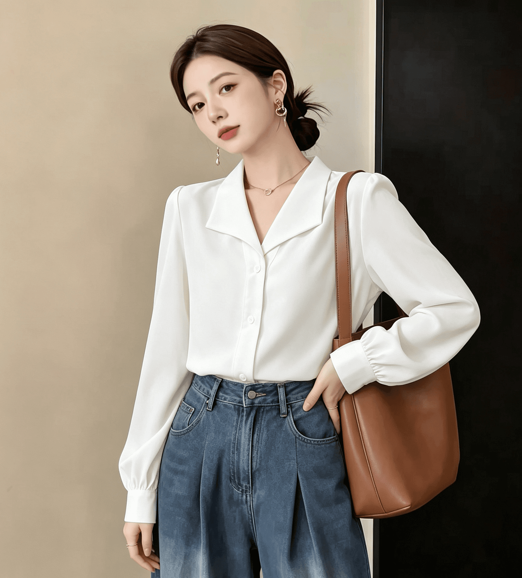 한 帛 우아한 새틴 도루 센스 화이트 셔츠 여성 긴 소매 ol 출퇴근 비즈니스웨어 면접 셔츠 프랑스식 품격 맨위 이미지 4