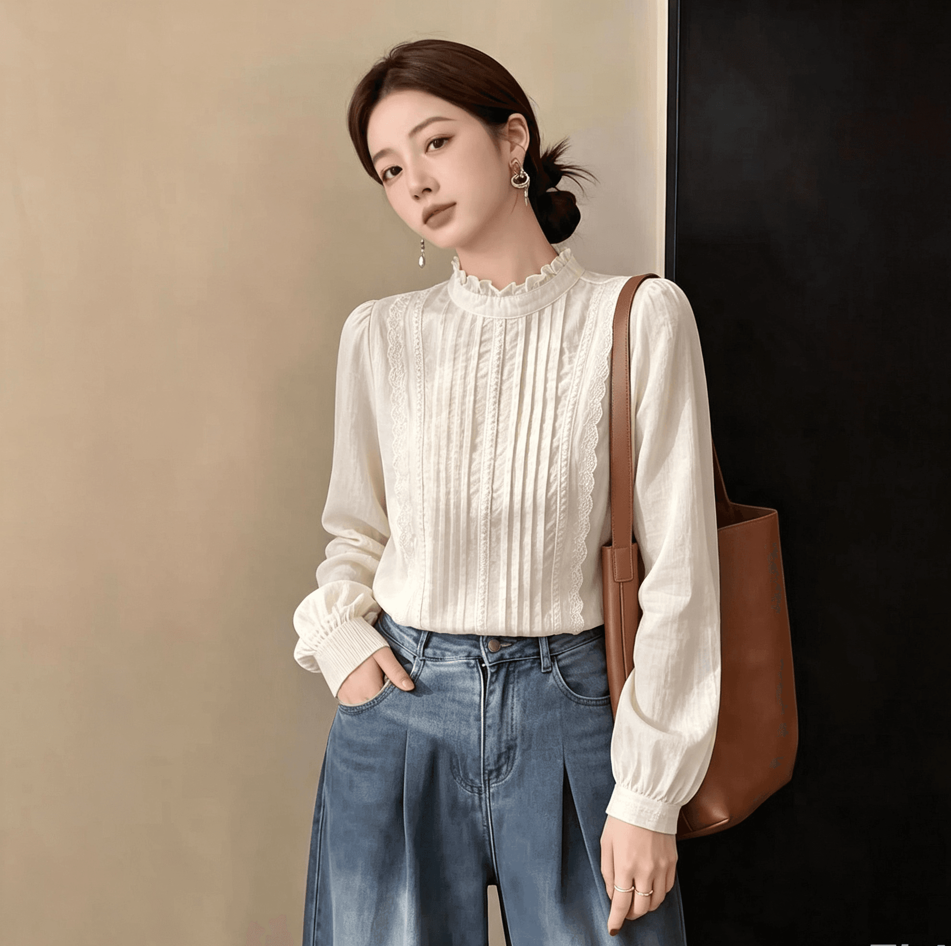 목이버섯 레이스 칼라 긴팔 화이트 여성 셔츠 2026 새로운 달콤함 긍정적 인 어깨 티셔츠 작은 셔츠 맨위 기본 셔츠 이미지 3