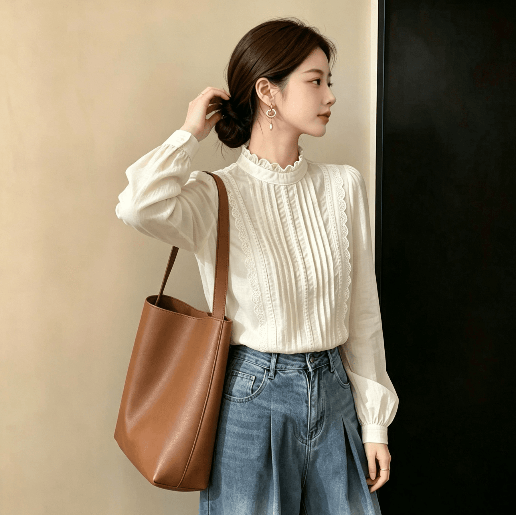 목이버섯 레이스 칼라 긴팔 화이트 여성 셔츠 2026 새로운 달콤함 긍정적 인 어깨 티셔츠 작은 셔츠 맨위 기본 셔츠 이미지 4