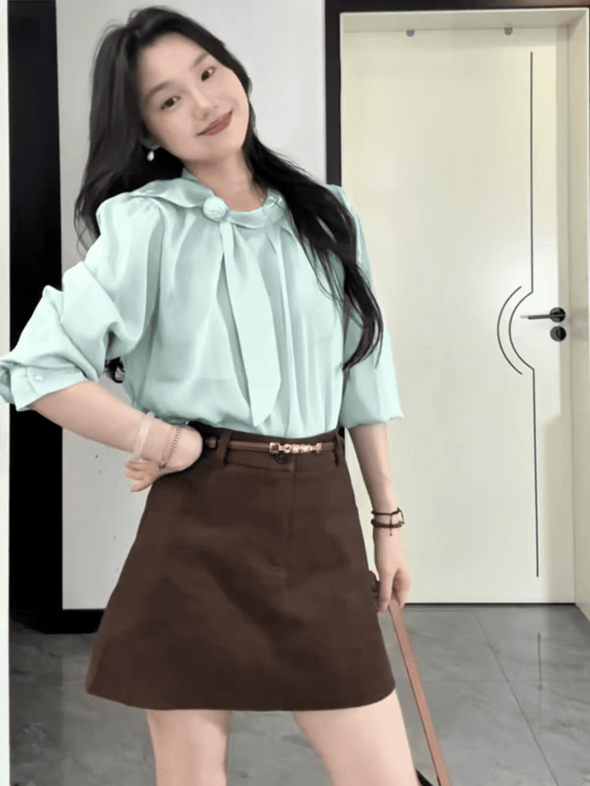 프랑스식 부드러운 바람 레이스업 칼라 여성 셔츠 가을 새로운 고급 센스 품격 출퇴근 Chic 연령 감소 긴팔 맨위 이미지 2