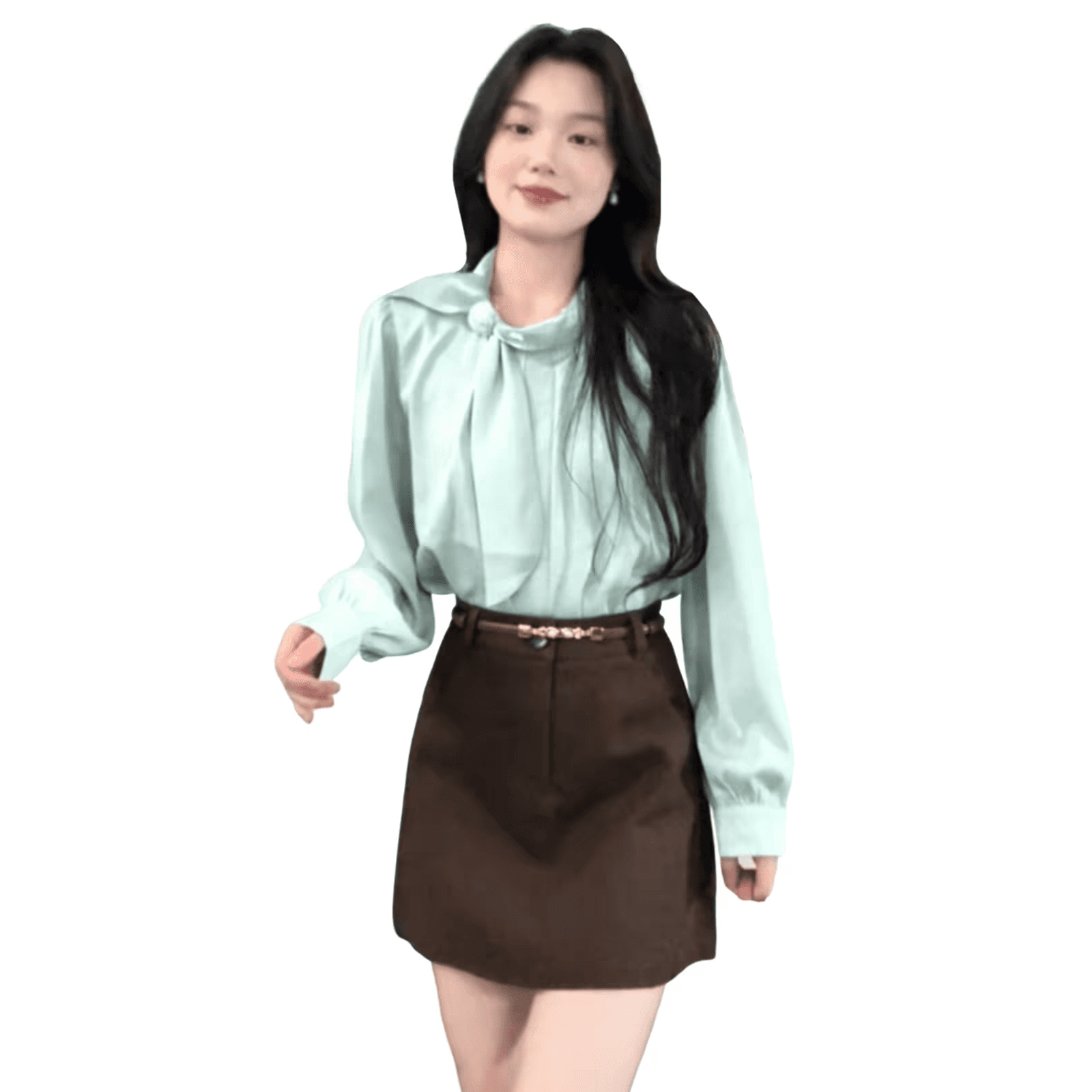 프랑스식 부드러운 바람 레이스업 칼라 여성 셔츠 가을 새로운 고급 센스 품격 출퇴근 Chic 연령 감소 긴팔 맨위 이미지 5
