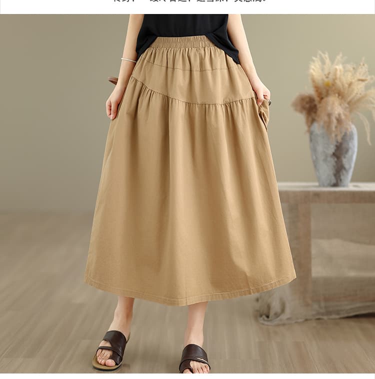 실사 여름 반신 스커트 롱 코트 새로운 하이웨이스트 주머니 패션 슬림해 보이는 치마 품격 루즈핏 롱 스커트 여성 여름 상세 이미지 12
