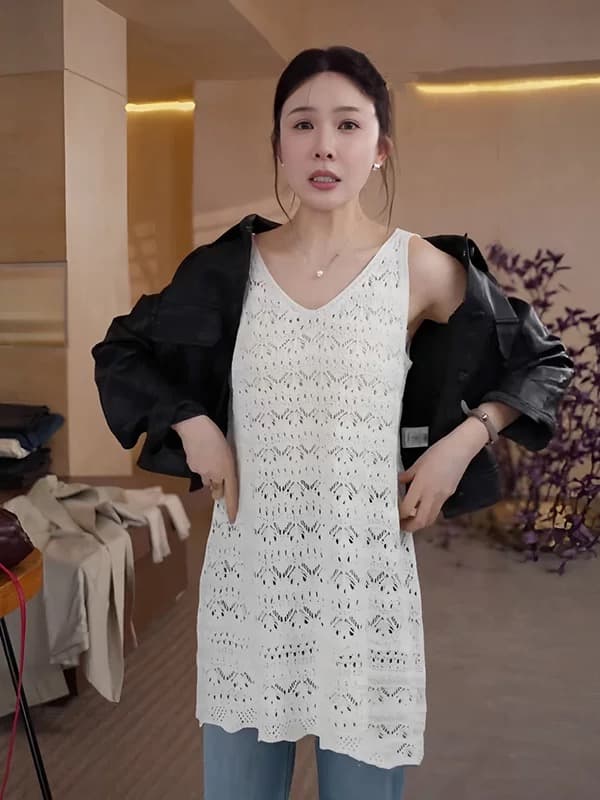 한국 동대문 여름 새로운 달콤한 스타일 레트로 수공 자수 니트 조끼 복숭아 심장 고리 u 아름다움 뒤쪽에 의류 상세 이미지 2