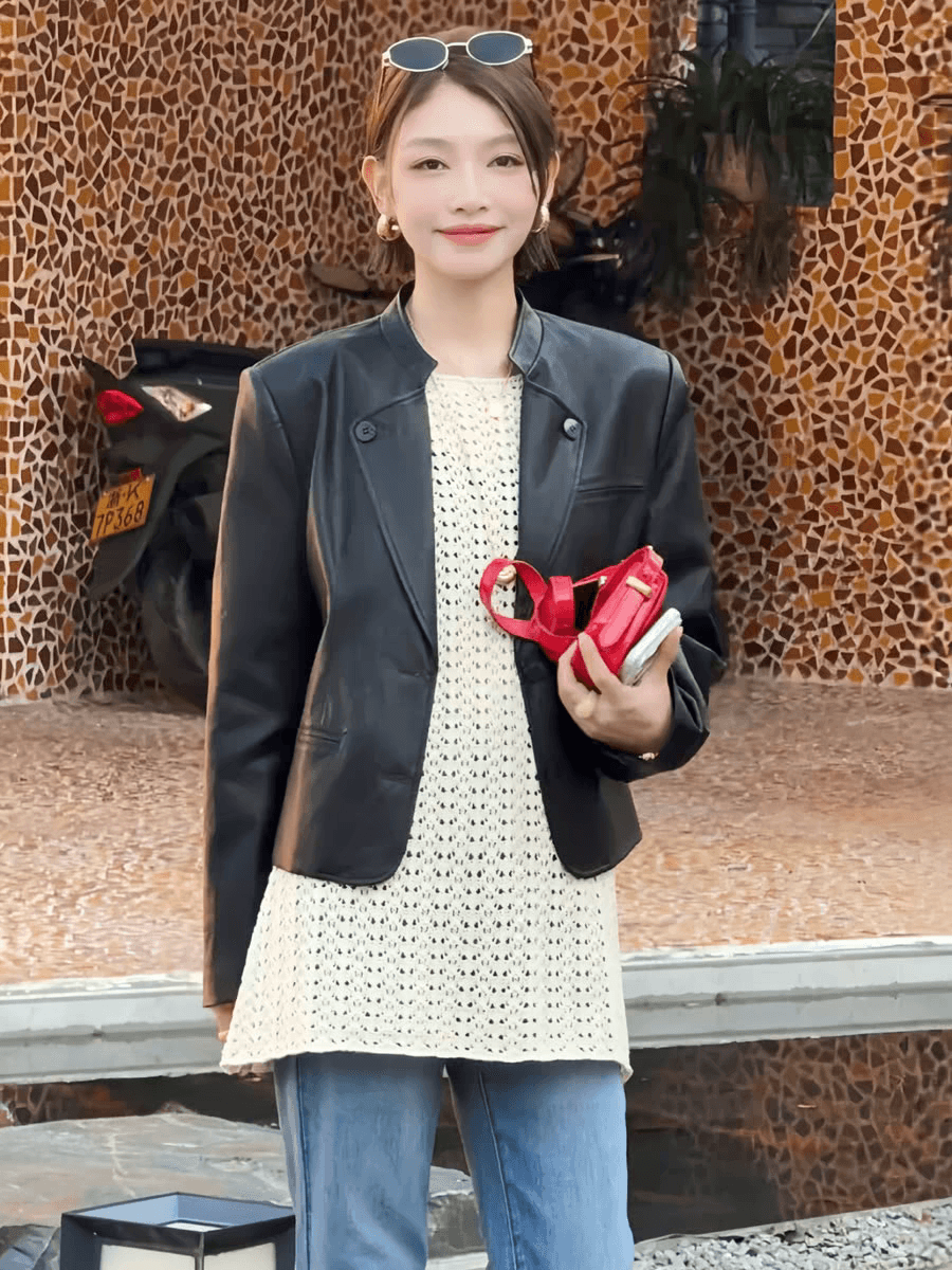 2026 봄 새로운 한 부서 홀로우 아웃 니트 조끼 스커트 여성 루즈핏 슬림해 보이는 중간 길이 민소매 스택 착용 블라우스 맨위