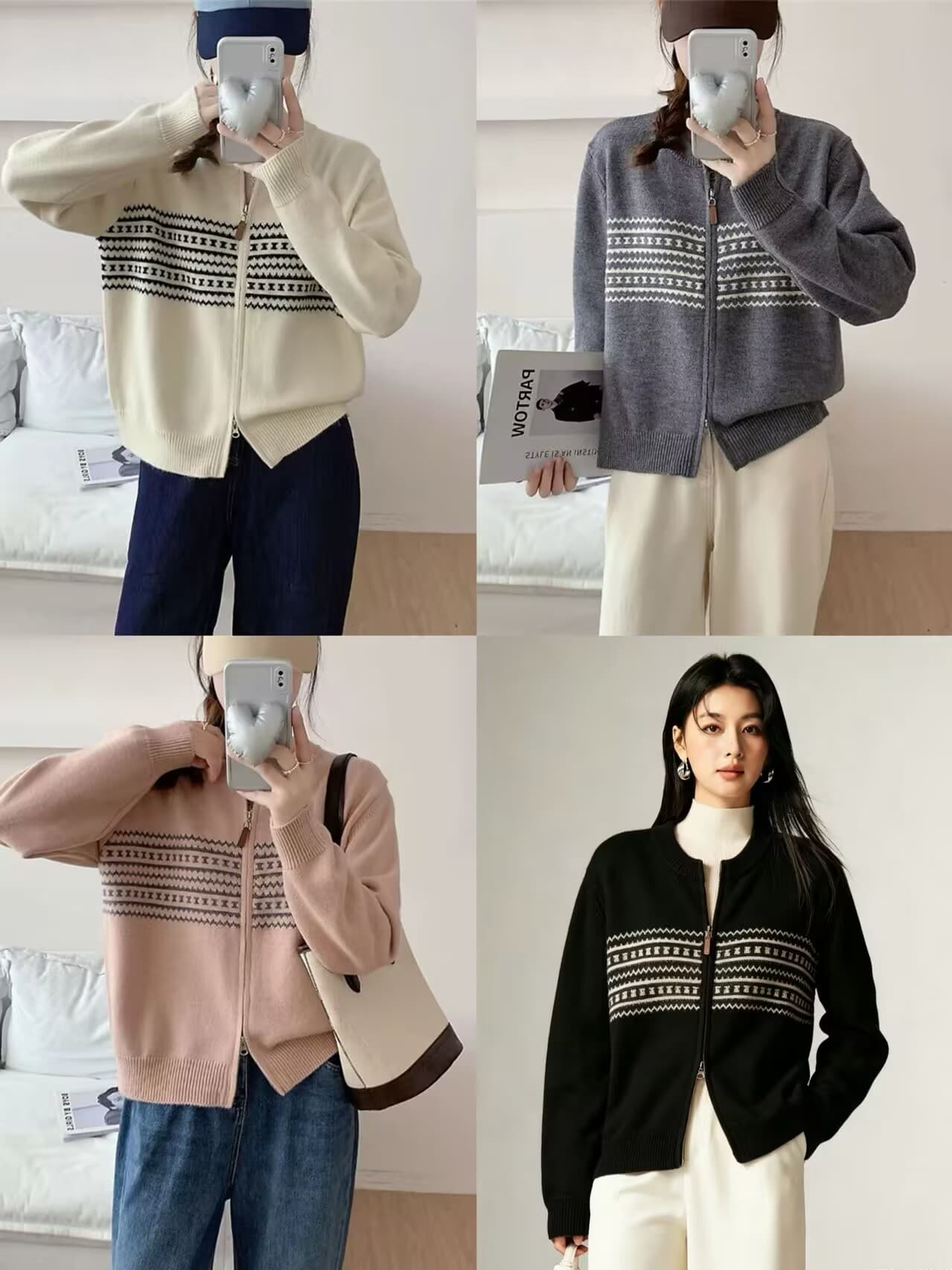 한 부서 느긋한 바람 부드러운 찹쌀 스웨터 여자 가을 겨울 새로운 루즈핏 슬림해 보이는 다용도 프랑스식 레트로 자카드 상세 이미지 1
