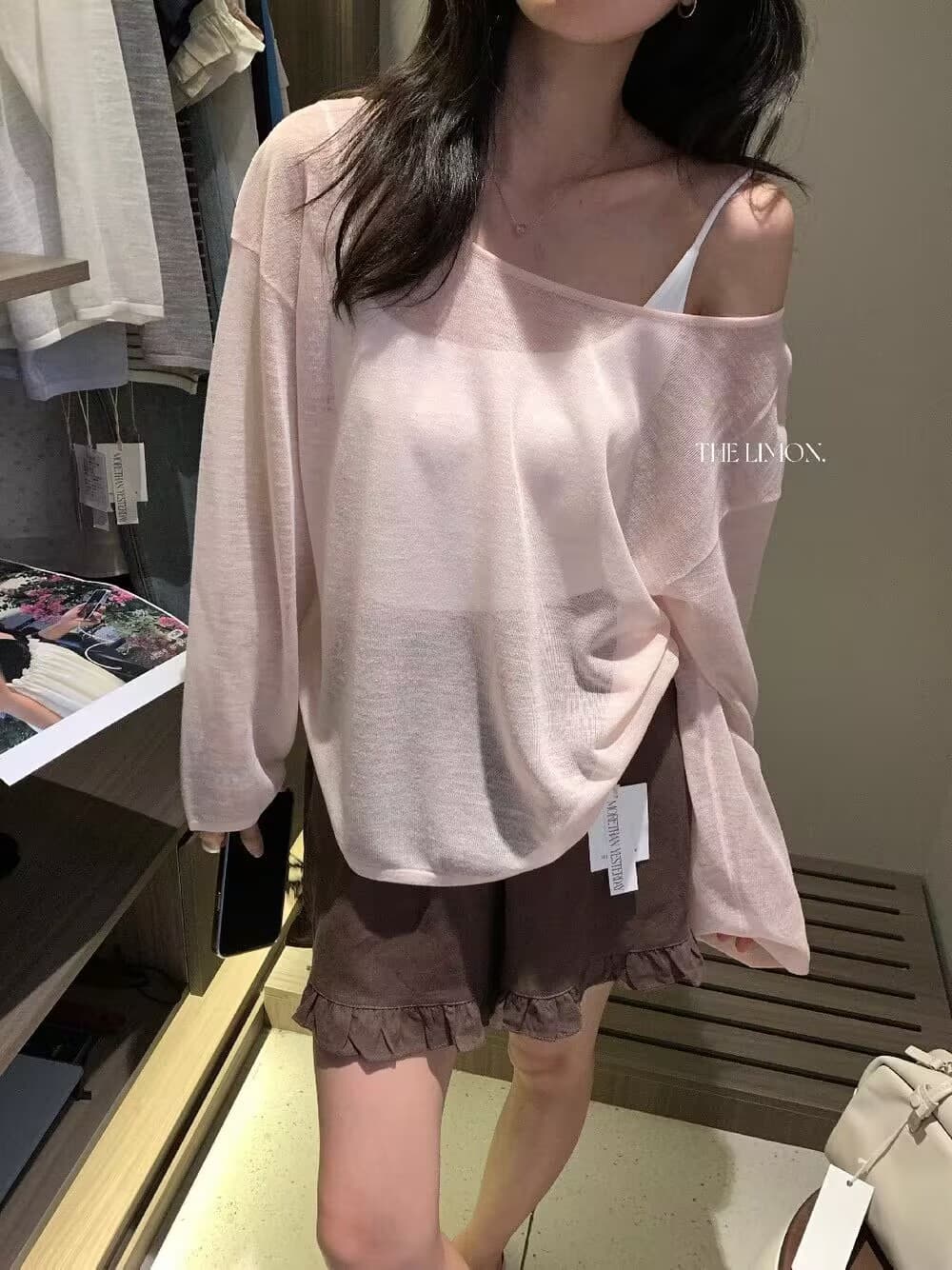 한 부서 느긋한 바람 백리스 얇은 스타일 자외선 차단 니트 스웨터 여성 여름 섹션 다용도 라운드 넥 맨위 루즈핏 디자인 센스 상세 이미지 5