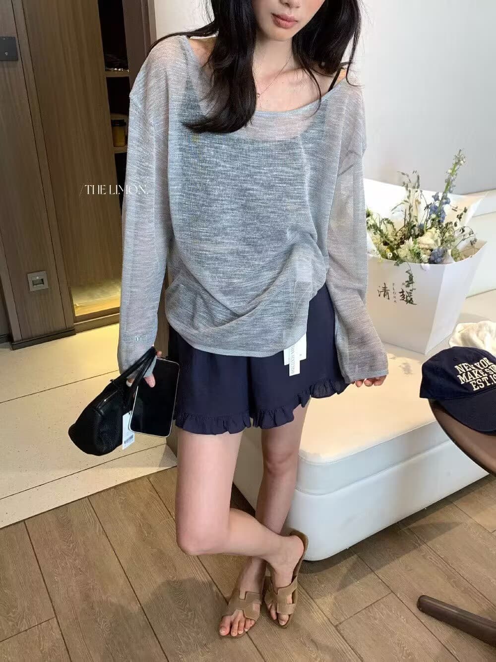 한 부서 느긋한 바람 백리스 얇은 스타일 자외선 차단 니트 스웨터 여성 여름 섹션 다용도 라운드 넥 맨위 루즈핏 디자인 센스 상세 이미지 7