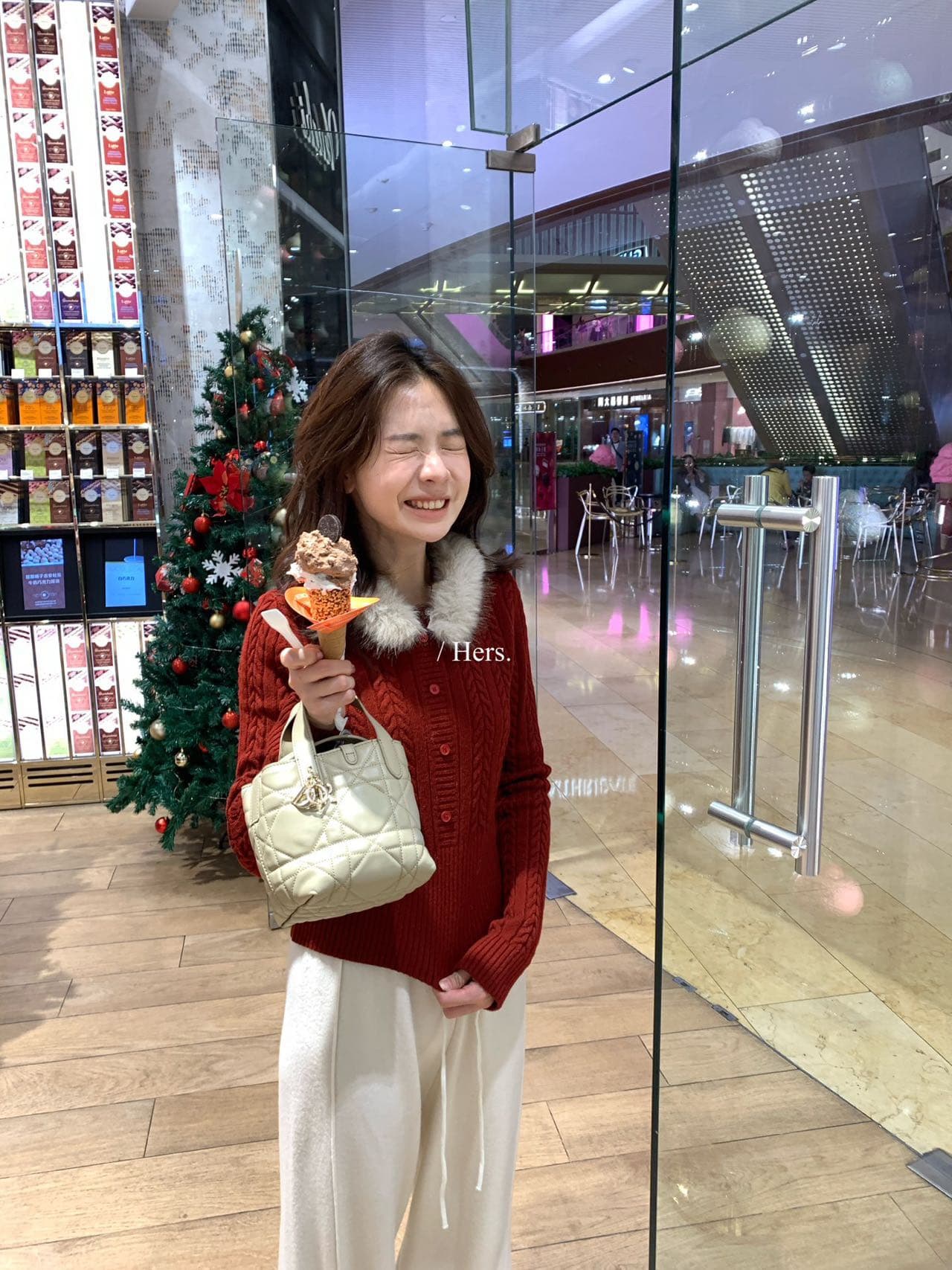 바질 저녁 가을 겨울 루즈핏 패치워크 탈착식 모피 칼라 니트 오픈 가디건 스웨터 여성 코트 상세 이미지 9