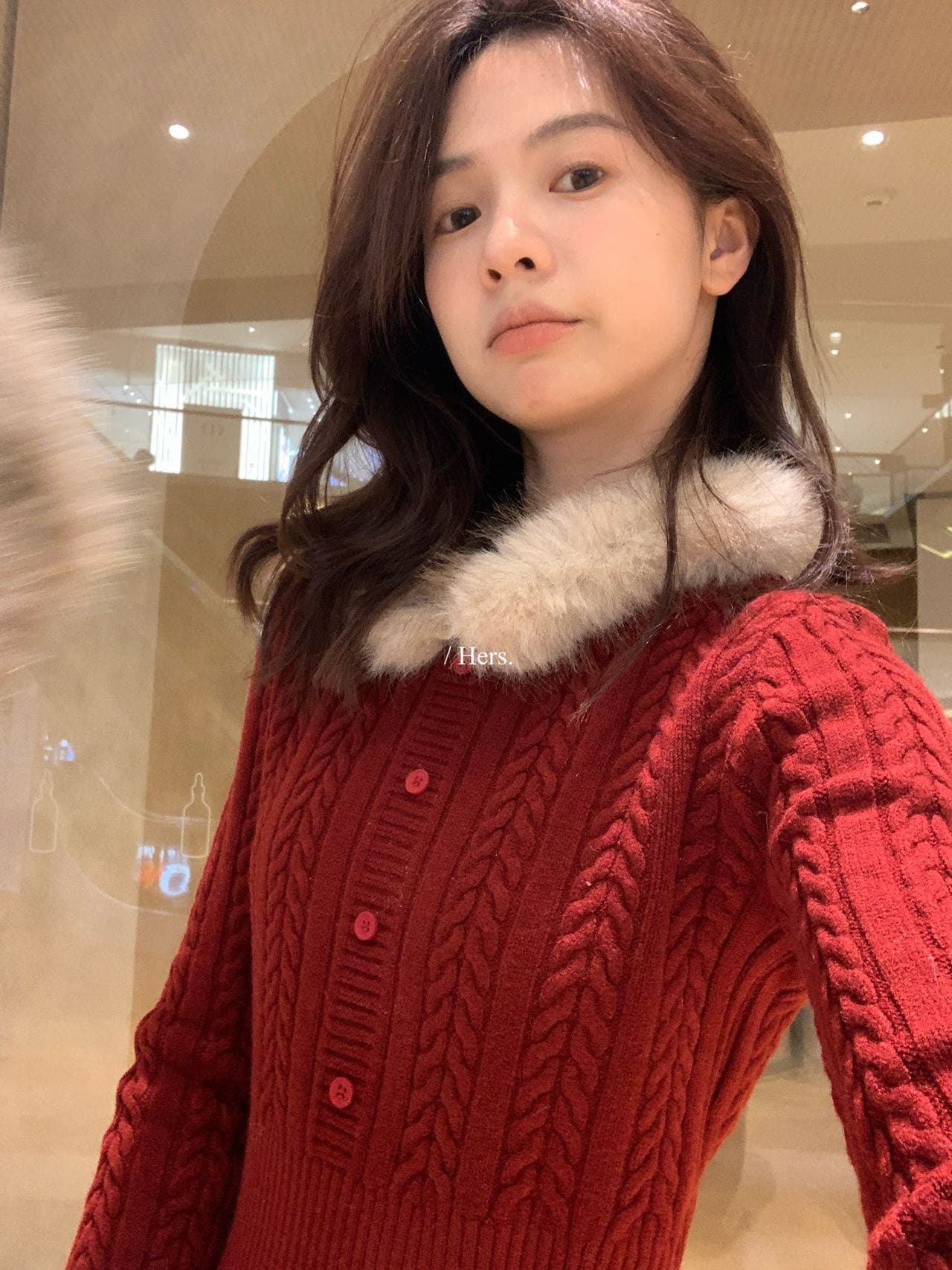 바질 저녁 가을 겨울 루즈핏 패치워크 탈착식 모피 칼라 니트 오픈 가디건 스웨터 여성 코트 상세 이미지 11