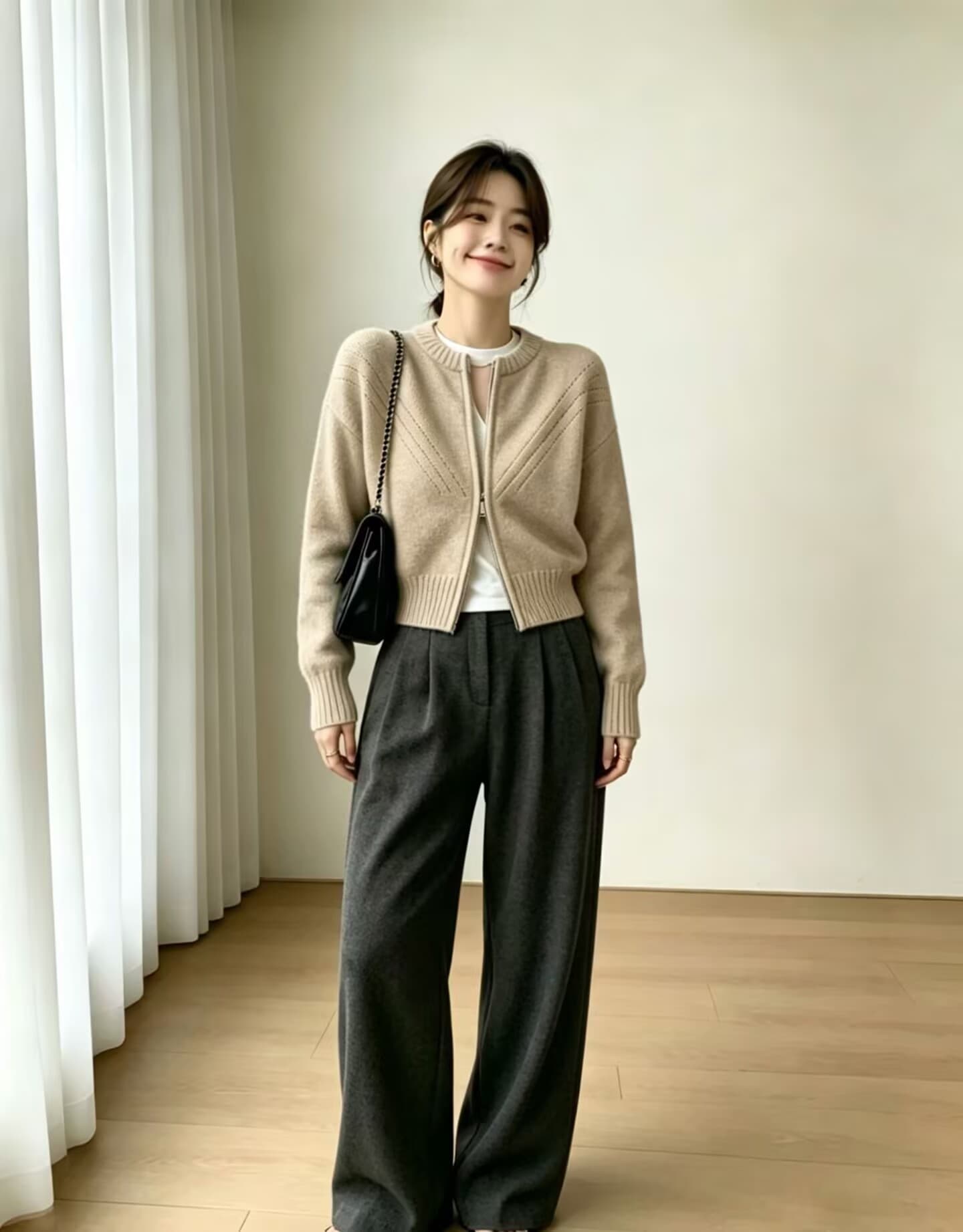 일본식 레트로 부드러운 찹쌀 느긋한 지퍼 스웨터 니트 스웨터 여성 코트 oversize 봄 가을 루즈핏 쇼트 스타일 맨위 이미지 4