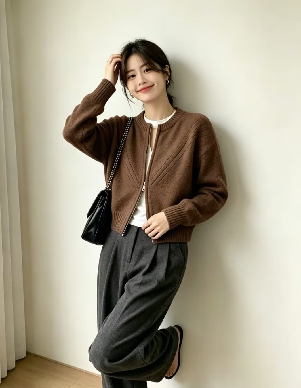 일본식 레트로 부드러운 찹쌀 느긋한 지퍼 스웨터 니트 스웨터 여성 코트 oversize 봄 가을 루즈핏 쇼트 스타일 맨위 상세 이미지 6