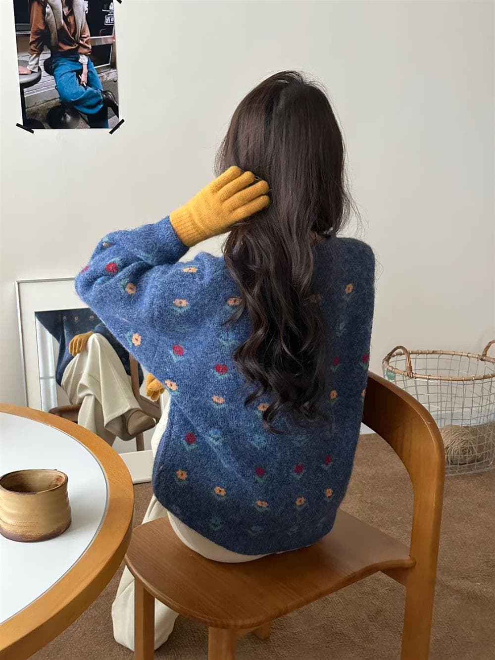 작은 청신 자카드 라운드 넥 풀오버 스웨터 여자 가을 겨울 와이드 부드러운 찹쌀 달콤함 꽃 니트 스웨터 맨위 상세 이미지 15