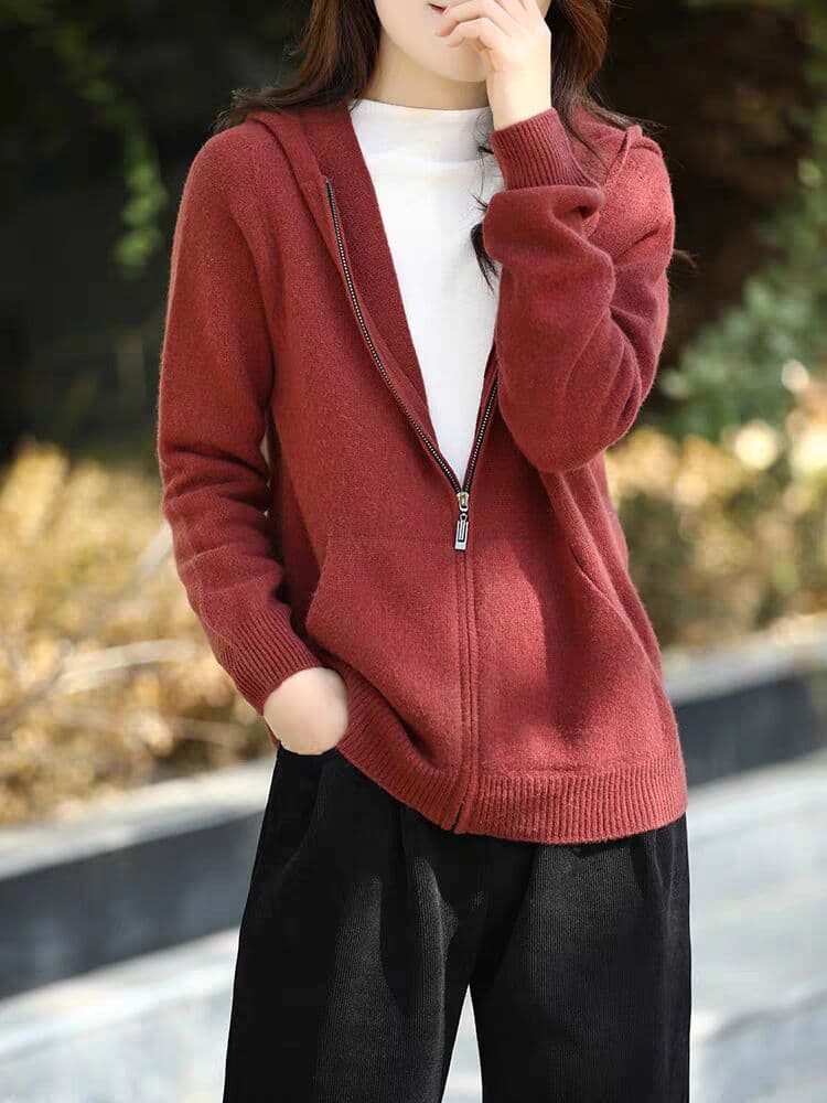 2026 가을 겨울 새로운 오픈 가디건 여성 두꺼운 후드 스웨터 지퍼 양모 니트 재킷 맨위 이미지 4