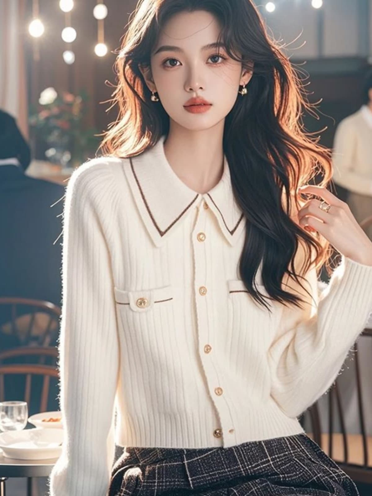 고급 작은 샤넬 스타일 싱글 줄 버튼 스웨터 여자 2026 가을 겨울 새로운 디자인 센스 품격 니트 오픈 가디건 두꺼운 맨위 이미지 2